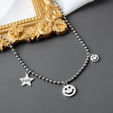 QUEENKISS NC660 925 Silver Star Smiley Pendant Necklace