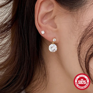 925 Silver Zircon Tassels Earrings Crystal Stud Women Jewelry