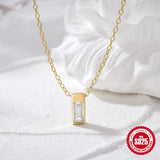 925 Silver Zircon Square Pendant Short Necklace For Women