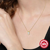 925 Silver Zircon Square Pendant Short Necklace For Women