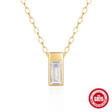 925 Silver Zircon Square Pendant Short Necklace For Women