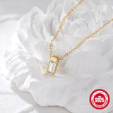 925 Silver Zircon Square Pendant Short Necklace For Women