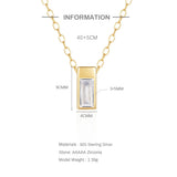 925 Silver Zircon Square Pendant Short Necklace For Women