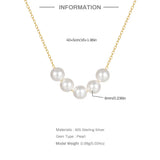 925 Silver Pearl Bead Necklace Women Engagement Jewelry Gift