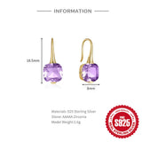 925 Silver Square Zircon Gemstone Drop Earrings for Women