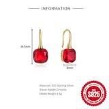 925 Silver Square Zircon Gemstone Drop Earrings for Women