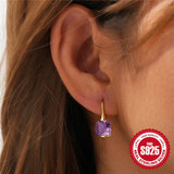 925 Silver Square Zircon Gemstone Drop Earrings for Women