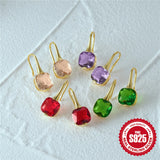 925 Silver Square Zircon Gemstone Drop Earrings for Women