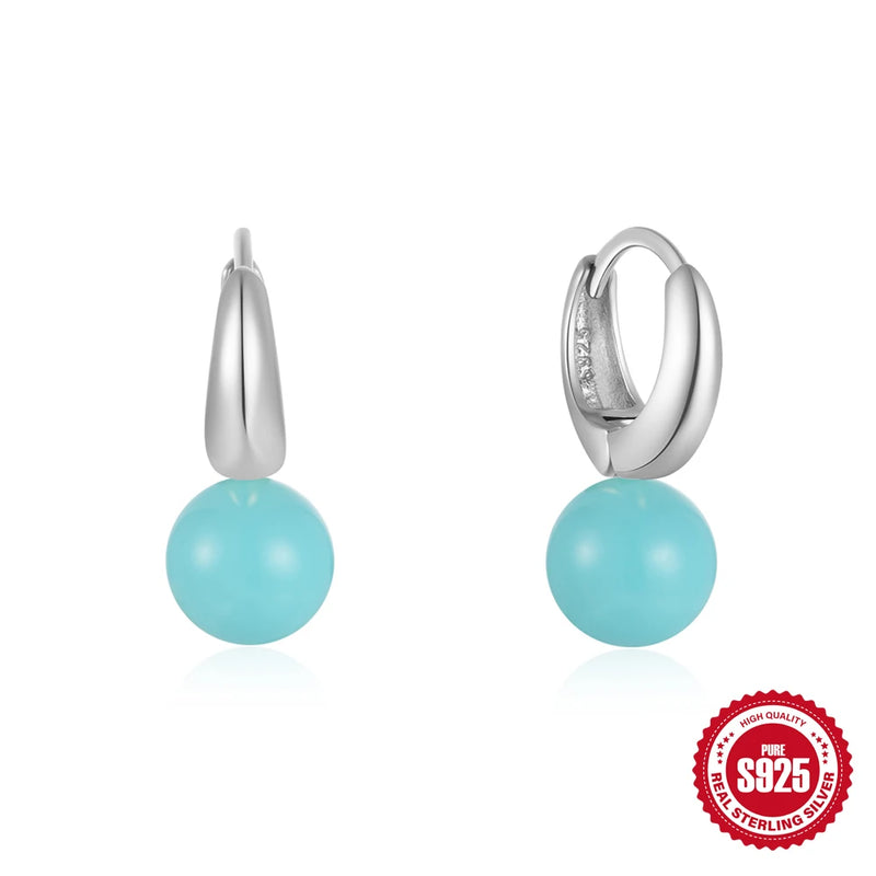 925 Silver Turquoise Mini Piercing Hoop Earrings for Women
