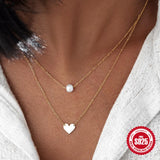 Double Layer Necklace Pearl Crystal Heart Chokers Bohemia Jewelry