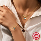 925 Silver Enamel Eye Necklace Gilded Pendant Choker