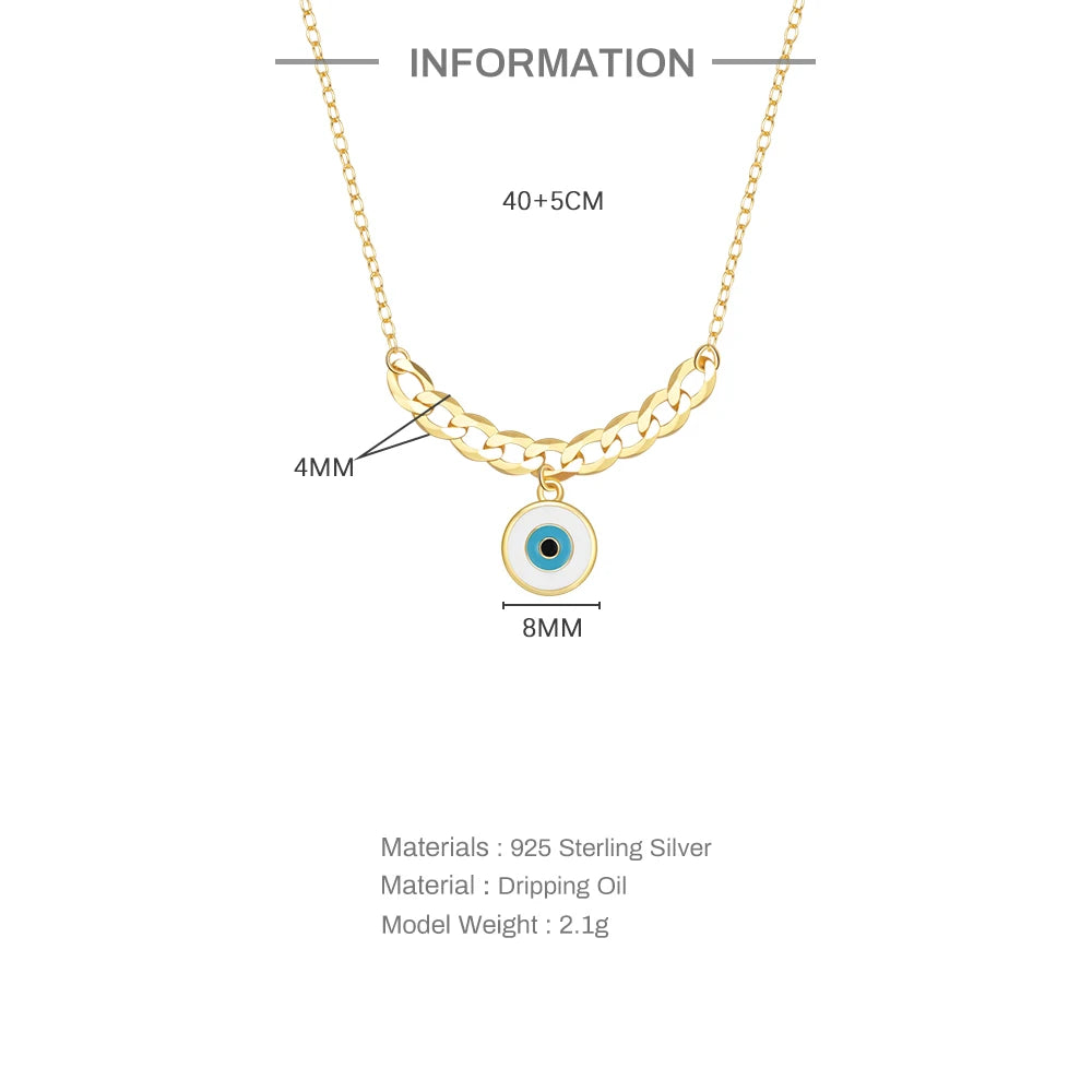 925 Silver Enamel Eye Necklace Gilded Pendant Choker