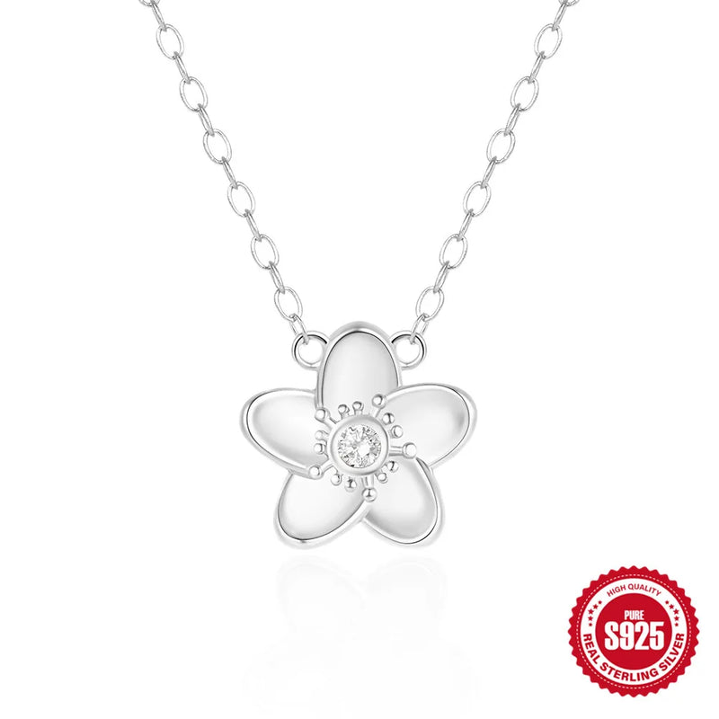 925 Sterling Silver Zircon Flower Pendant Necklace for Women Wedding Party