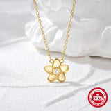 925 Sterling Silver Zircon Flower Pendant Necklace for Women Wedding Party