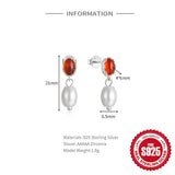 925 Silver Pearl Agate Earrings Retro Jewelry Women