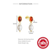 925 Silver Pearl Agate Earrings Retro Jewelry Women
