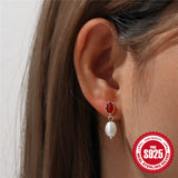 925 Silver Pearl Agate Earrings Retro Jewelry Women