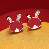 925 Silver Rabbit Ear Studs Heat Discoloration Earrings