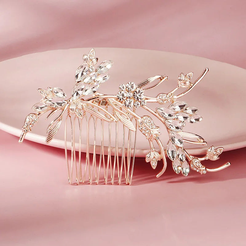Crystal Flower Hair Comb Clips Wedding Rose Prom Hair Jewelry Bride