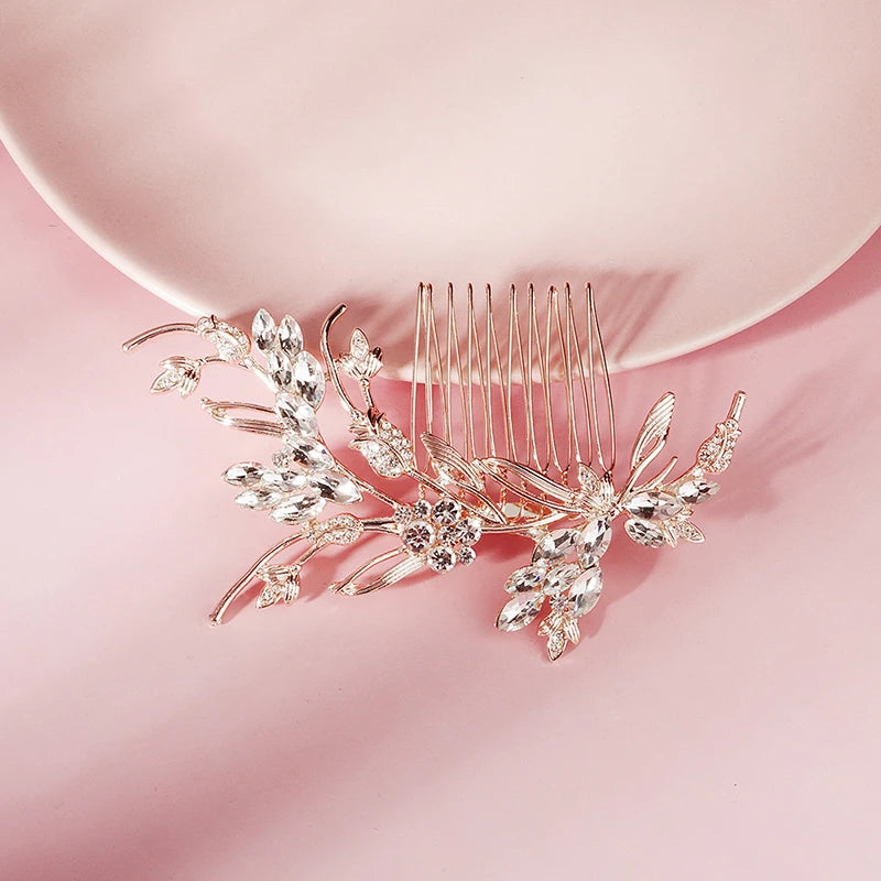 Crystal Flower Hair Comb Clips Wedding Rose Prom Hair Jewelry Bride