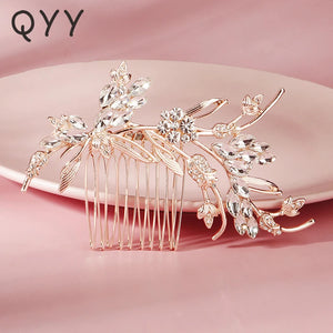Crystal Flower Hair Comb Clips Wedding Rose Prom Hair Jewelry Bride