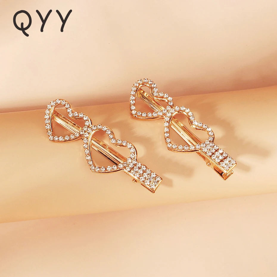 Heart Hair Clips Crystal Silver Bridal Wedding Hair Jewelry