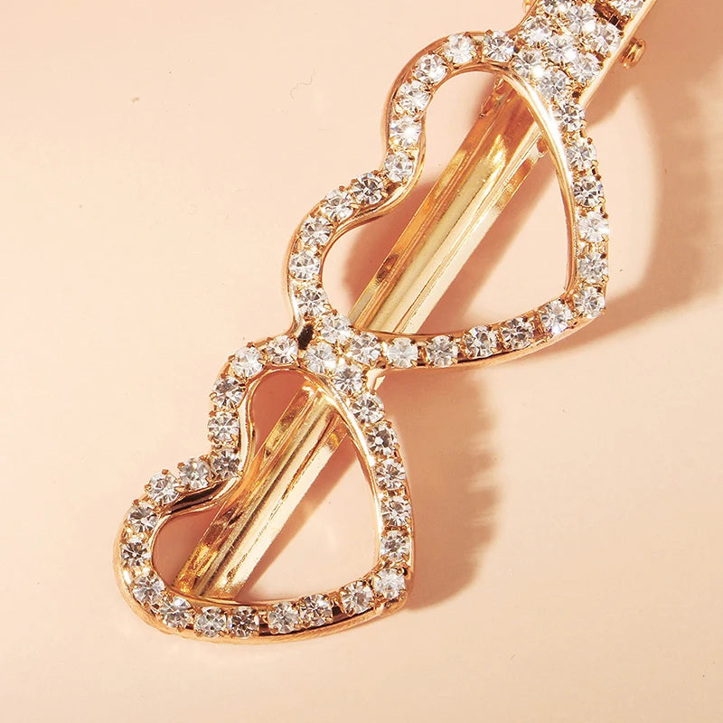 Heart Hair Clips Crystal Silver Bridal Wedding Hair Jewelry