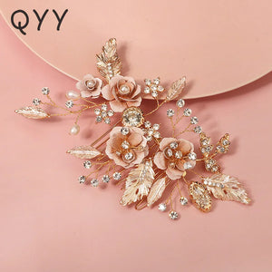 Metal Leaf Flower Hair Comb Clips for Women Accessories