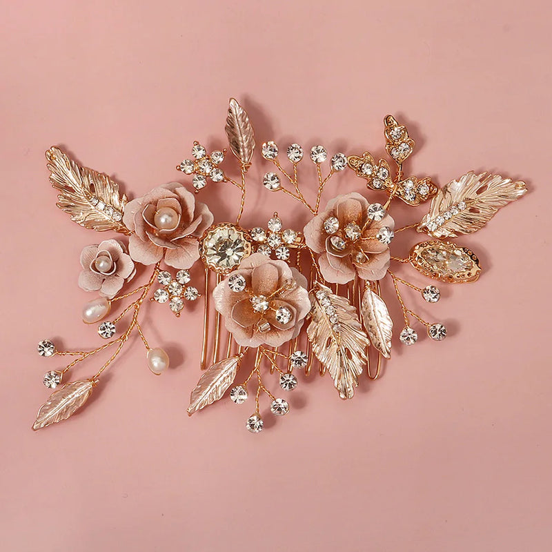 Metal Leaf Flower Hair Comb Clips for Women Accessories
