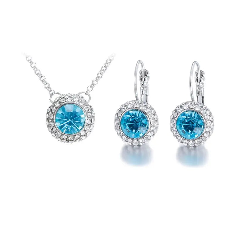 Sterling Silver Crystal Pendant Necklace Earring Set