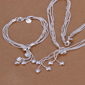 QiLeSen925 Sterling Silver Girls Fine Necklace Bracelet Set Christmas Jewelry