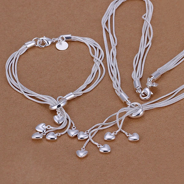 QiLeSen925 Sterling Silver Girls Fine Necklace Bracelet Set Christmas Jewelry