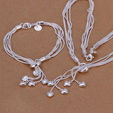 QiLeSen925 Sterling Silver Girls Fine Necklace Bracelet Set Christmas Jewelry