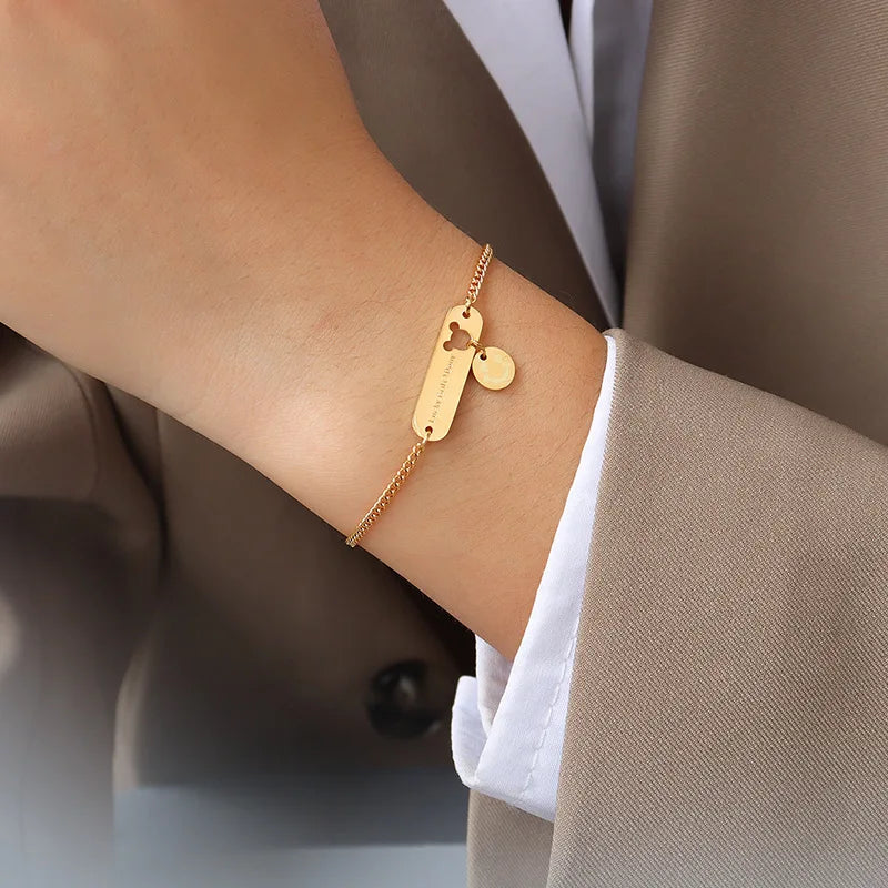 QiQiWu Stainless Steel Mouse Smile Pendant Chain Bracelet For Women