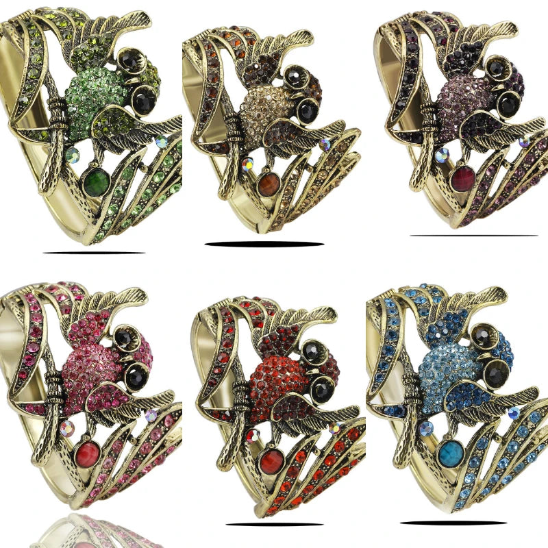 Owl Animal Bracelet Xmas Women's Etched Dimpled Circle Bangles Bracelets