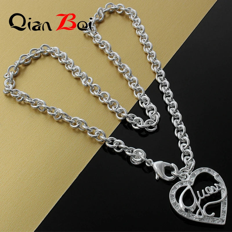 Picture Necklace 925 Sterling Silver Plated Heart Pendant +18in Chain