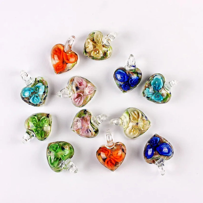 6Pcs Heart Flower Charm Glass Pendant Beads for Earring Necklace