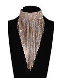 Rhinestone Long Chain Choker Collar Necklace for Women