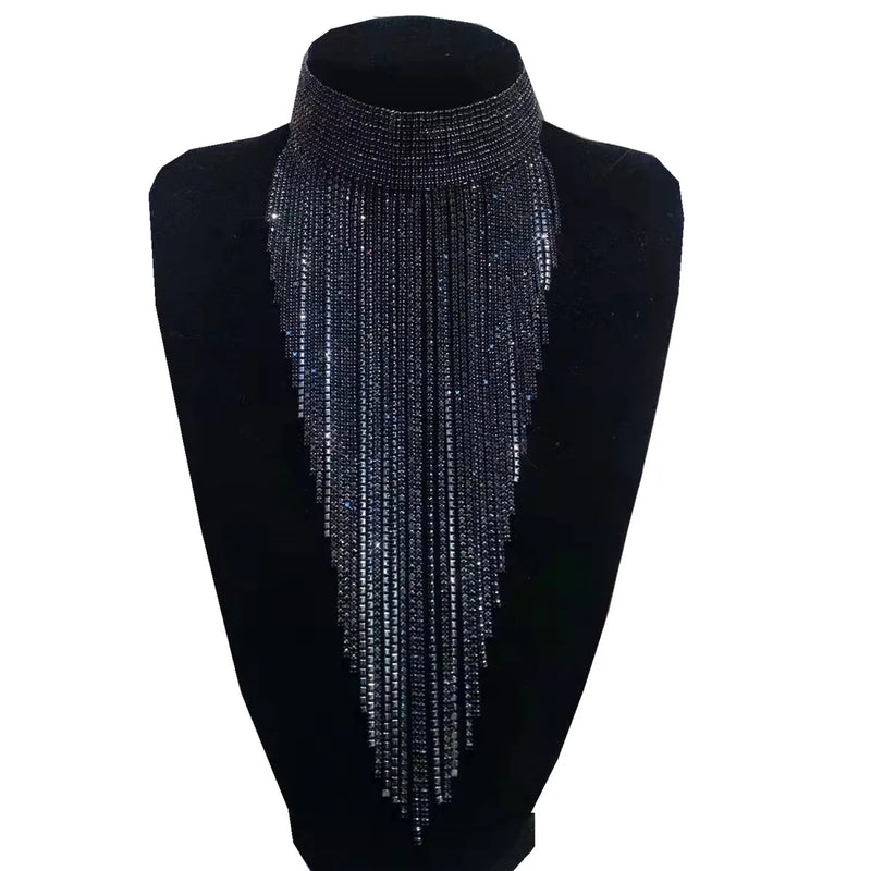 Rhinestone Long Chain Choker Collar Necklace for Women