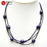 Qingmos 10-11mm Natural Pearl Necklace with Rice Pearl Pendant