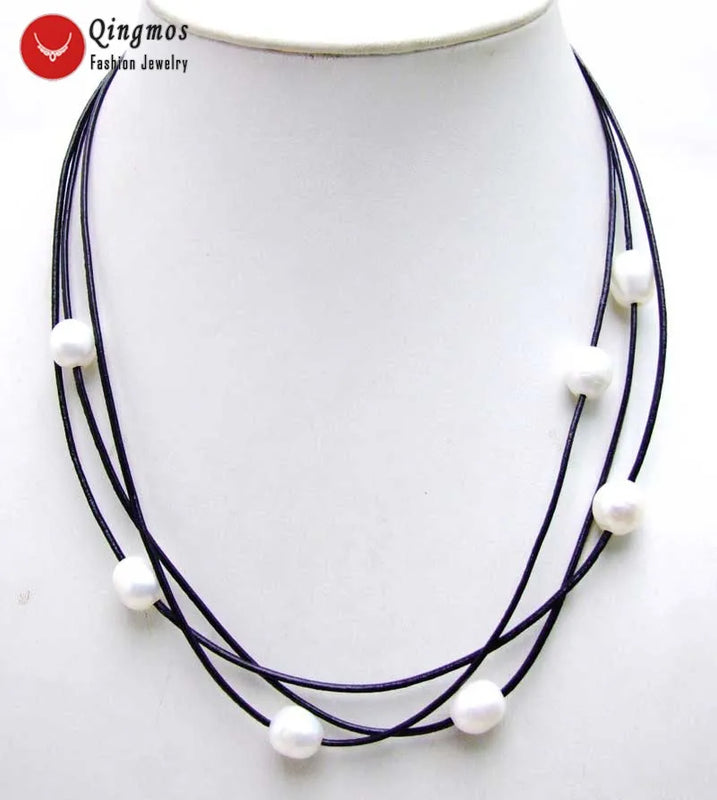 Qingmos 10-11mm Natural Pearl Necklace with Rice Pearl Pendant