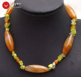 Orange Agates Necklace with Green Peridot Choker