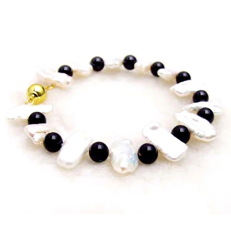 Qingmos Biwa Freshwater Pearl Bracelet 12-15mm Round 7.5''