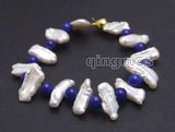 Qingmos Biwa Freshwater Pearl Bracelet 12-15mm Round 7.5''