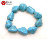 Qingmos 15-20mm Natural Turquoise Bracelet for Women