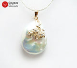 Qingmos 20mm Natural Pearl Pendant Necklace for Women 17'' Jewelry Box