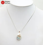 Qingmos 20mm Natural Pearl Pendant Necklace for Women 17'' Jewelry Box