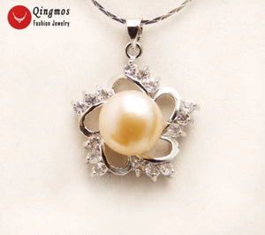 Qingmos 10-11mm Pink Pearl Pendant Necklace