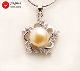 Qingmos 10-11mm Pink Pearl Pendant Necklace