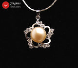 Qingmos 10-11mm Pink Pearl Pendant Necklace